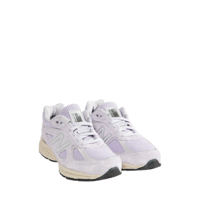 Image 2 of 5 - PURPLE - New Balance Men's Made in USA 990v4 Sneakers are crafted from suede and synthetic overlays. Designed with a padded collar, TPU top eyelets, flat cotton laces, and signature N branding at the side panel, they are finished with a 990v4 logo patch on the tongue, 990 branding at the ankle, NB Made in USA branding at the heel, an ENCAP midsole, and a durable rubber outsole. Main Material: Suede & Mesh, Suede, and Synthetic. Sole: Rubber. Cushioning: ENCAP midsole. Made in USA. 