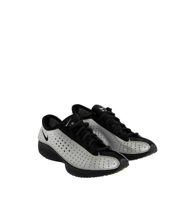 Image 2 of 5 - SILVER - Nike Air Superfly Sneakers are a lace-up style with perforated leather uppers, knit collars, suede details, molded counter heels, and Air-assisted foam midsoles.  
