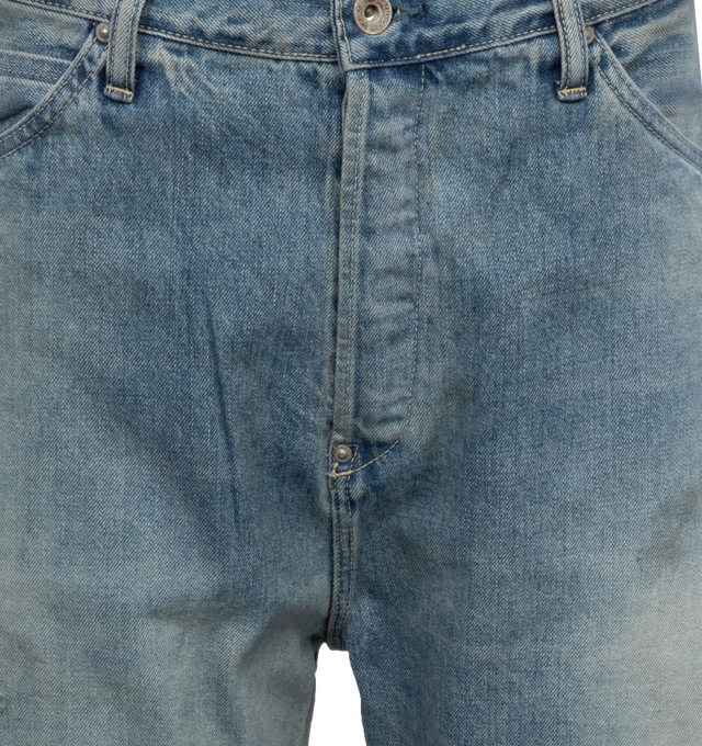 Image 4 of 4 - BLUE - CHIMALA Selvedge Denim Baggy Cut featuring relaxed mid-rise jeans with button fly, classic 5-pocket design and full leg. 100% cotton.  