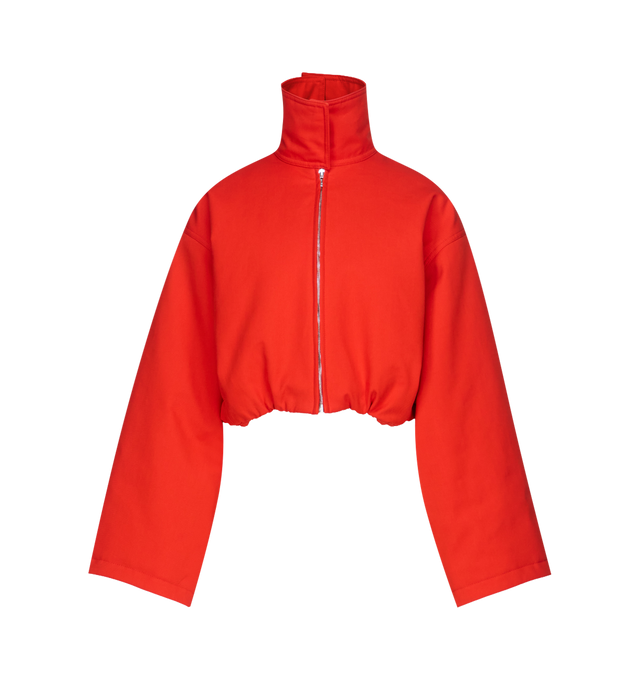 Image 1 of 1 - ORANGE - Azzedine Alaa Womens Layered Bomber Jacket is crafted from cotton with a double-layer construction. Features a fitted high neckline, set-in long flared sleeves, concealed zip-front closure, and slant pockets. Main Material: 100% Cotton; Filling: 100% Polyester; Pocket Lining: 100% Cotton; Lining: 100% Polyamide. Made in Italy. 