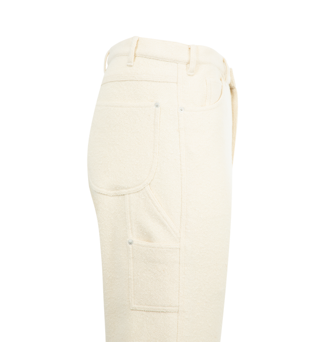 Image 3 of 3 - WHITE - AURALEE Homespun Tweed Painter Pants featuring 5 pocket style, button zip closure, wide-leg and hammer loops along the sides. 100% wool. 