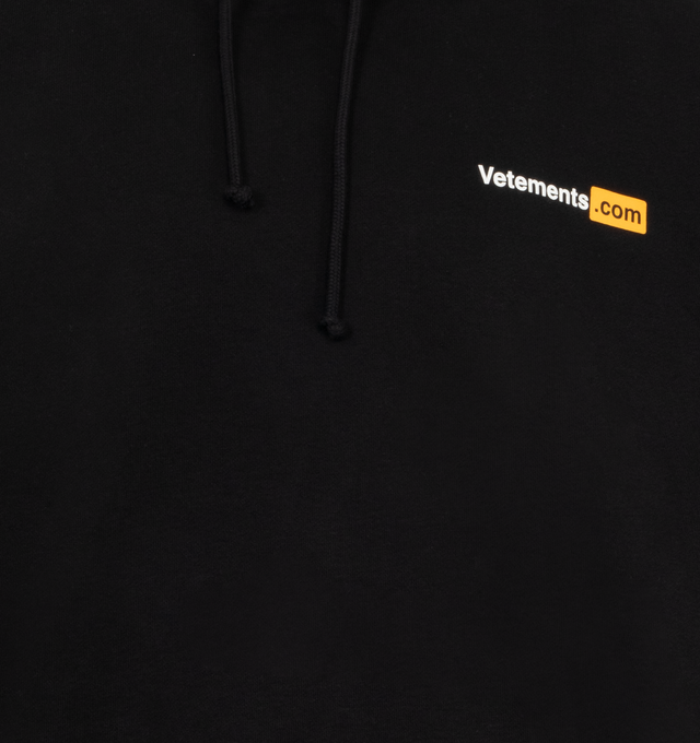 Image 3 of 4 - BLACK - VETEMENTS relaxed fit sweatshirt with drawstring hood, long sleeves, logo print at the chest and back, front pouch pocket, ribbed cuffs and hem.  80% Cotton20% Polyester. 