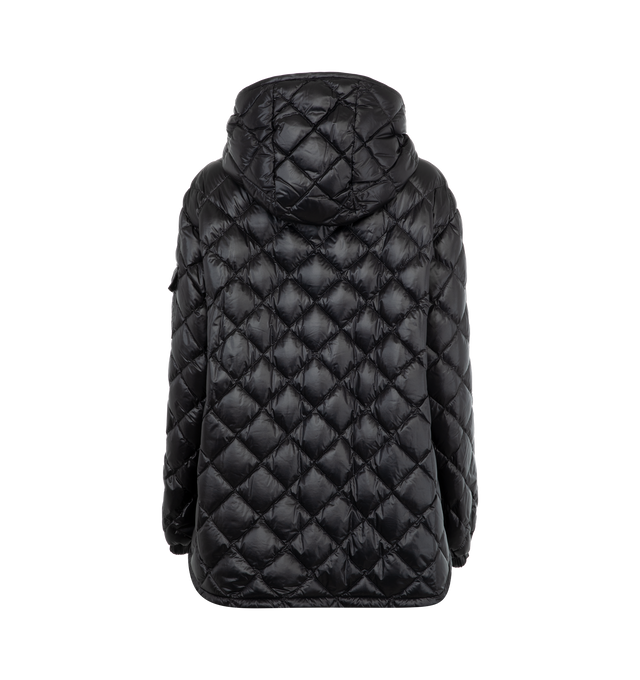 Image 2 of 3 - BLACK - Moncler Diamond Puffer Jacket has a 2 way zip front closure, drawstring hood, elastic cuffs, and front snap welt pockets. Lined. 100% nylon.  