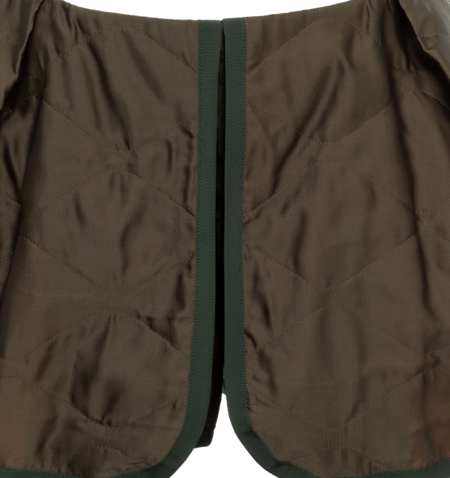 Image 4 of 4 - BROWN - SACAI Satin Quilted Shorts featuring two side pockets, zipper closure, quilted and wide legs. 