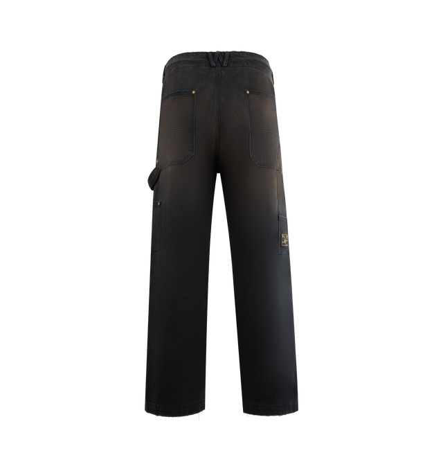 Image 2 of 3 - BLACK - WILLY CHAVARRIA Workwear Toluca Pant featuring durable cotton thats washed for a vintage look, hammer loop, welt pockets, embroidered eyelet detailing, belt loops and 5 pocket detailing. 100% cotton. Made in the USA. 