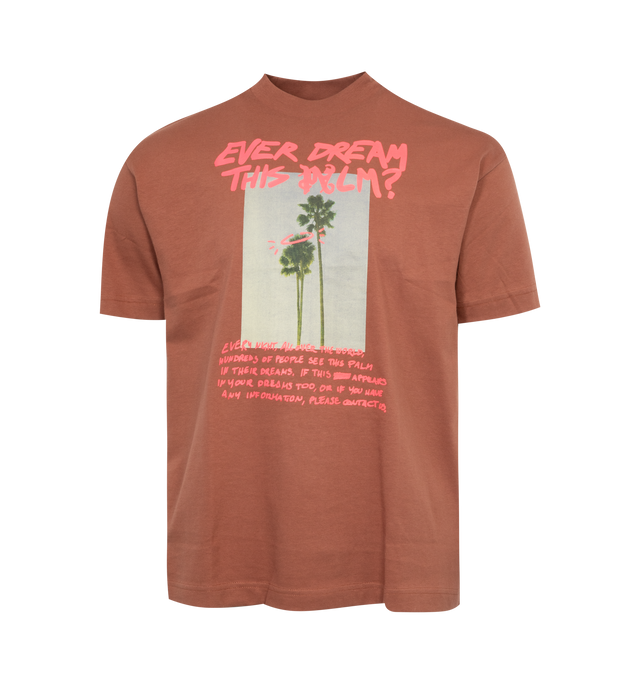 Image 1 of 2 - BROWN - PALM ANGELS Palm Dream T-shirt featuring graphic print to the front, crew neck and short sleeves. 100% cotton. 