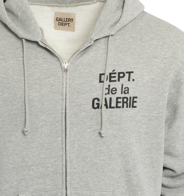 Image 3 of 3 - GREY - GALLERY DEPT. French Zip Hoodie featuring zip-up front closure, hood with drawstring, ribbed hem and cuffs, front pockets, logo on front and back. 100% cotton. 