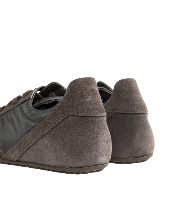 Image 3 of 5 - GREY - RICK OWENS Minimal Suede and Nylon Sneakers featuring lace up closure, suede panelled with glossy nylon and slim shark-tooth rubber soles. 