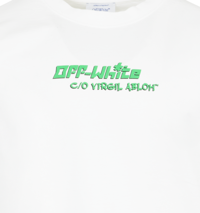 Image 3 of 4 - WHITE - Off-White Barber Slim T-Shirt has a crew neck, a graphic design at the front, short sleeves, and a graphic print on the back. 100% cotton.  