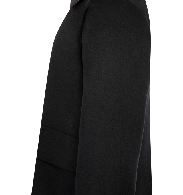 Image 4 of 4 - BLACK - AURALEE Cashmere Melton Hand Sewn Blouson featuring concealed button front closure, button cuffs, contrast collar and front flap patch pockets. 100% cashmere. 