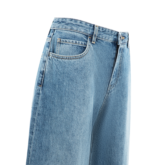 Image 3 of 3 - BLUE - THE ROW Eglitta Jeans featuring low-rise jeans in washed cotton denim with traditional 5-pocket styling. 100% cotton. Made in Italy. 