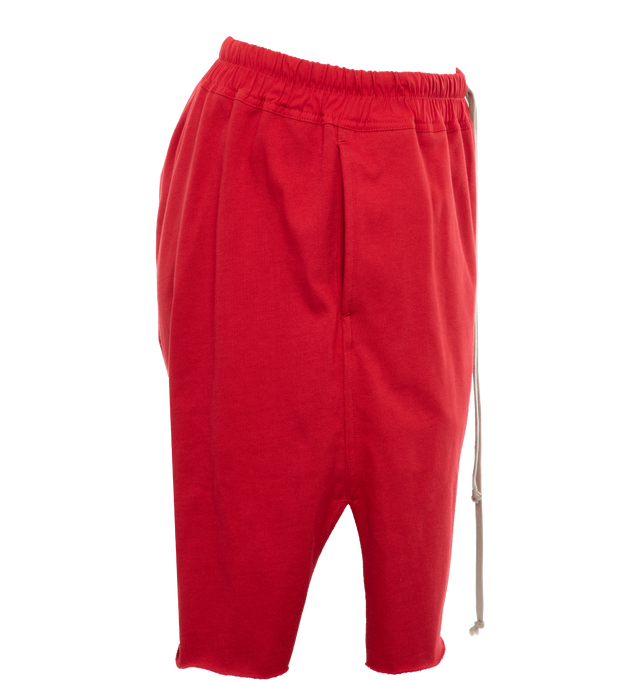 Image 3 of 4 - RED - RICK OWENS Lido Boxers featuring knee length, elastic waist with drawstring, side welt pockets and beveled side splits. 97% cotton, 3% elastane. 