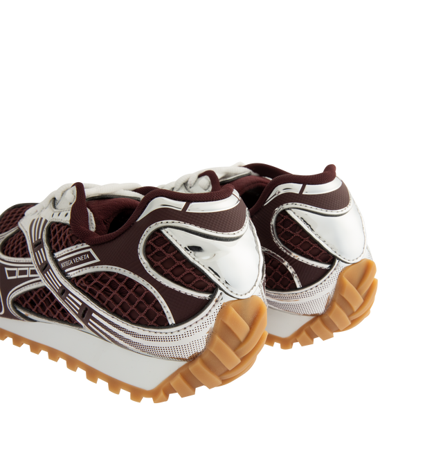 Image 3 of 5 - BROWN - BOTTEGA VENETA Orbit Sneaker featuring lace-up front, metallic rubber, mesh and fishnet panels, signature intrecciato weave and gripped soles. Rubber outsole. Made in Italy. 