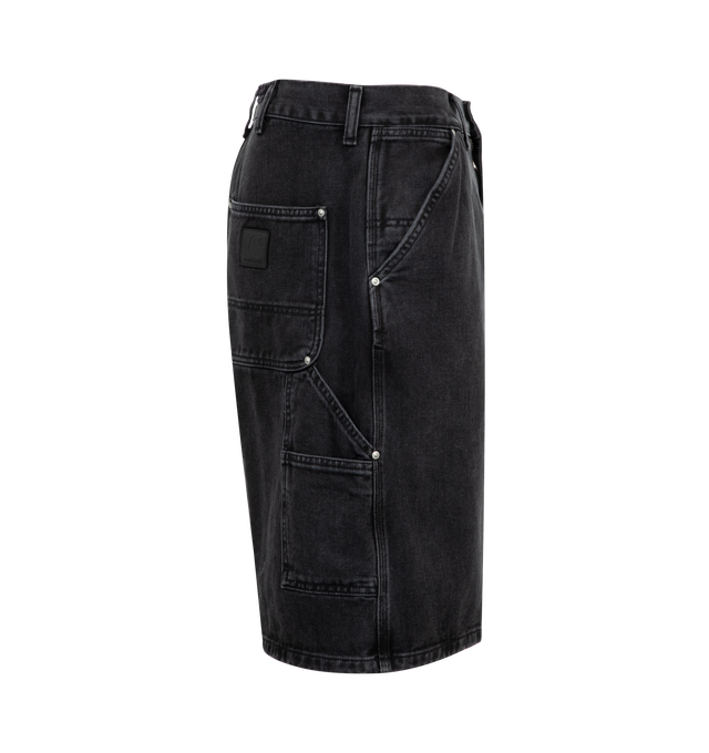 Image 3 of 3 - BLACK - Carhartt WIP Rivet Short is made from heavyweight cotton denim in a loose fit with a regular waist. Featuring zip fly, triple and bartack stitching, metal rivets at vital stress points, tool pockets, hammer loop and an artificial leather Square Label. 100% Cotton (organic).  