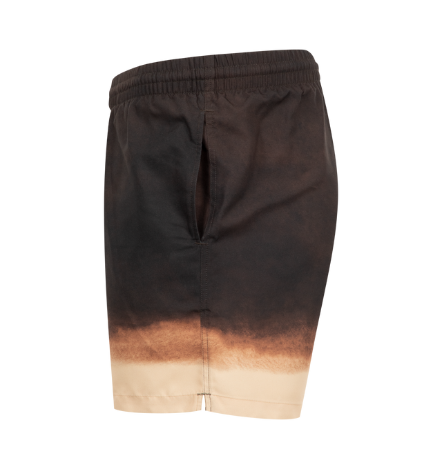 Image 3 of 3 - BROWN - Dries Van Noten regular fit swim shorts in printed nylon featuring elasticated waistband with drawstring and storage bag. 100% Nylon. 