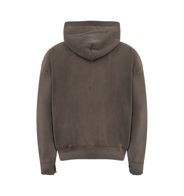 Image 2 of 2 - BLACK - Enfants Riches Deprimes Spiritual Therapy Zip-Up hooded sweatshirt crafted from mid-weight cotton fleece. Featuring a cropped length, drop-shoulder fit, double-layer hood, rib knit cuffs and waist, flatlock stitching detail on the kangaroo pocket, and monogram branded hardware. Vintage wash process and distressing throughout, and printed artwork at the front, over seams. Made in USA. 
