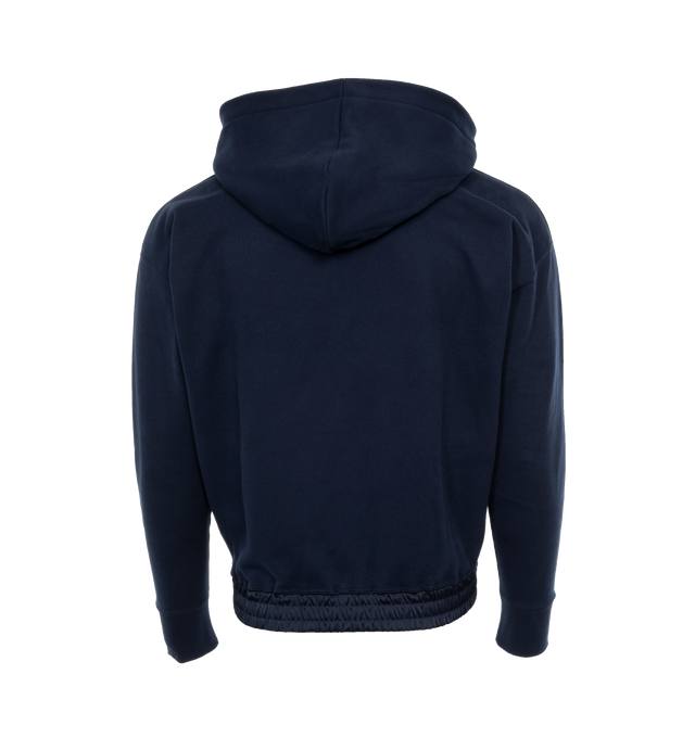 Image 2 of 3 - NAVY - SAINT LAURENT Hoodie featuring tonal logo embroidered on chest, kangaroo pocket, fixed hood, rubbed cuffs and shirred hem. 100% cotton.  