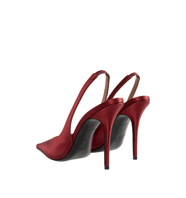 Image 3 of 4 - RED - AMINA MUADDI Anok Satin Slingback Pumps featuring elasticated slingback strap, pointed toe and 105mm heels. Upper: silk. Lining: leather. Sole: leather insole, leather and rubber sole. Made in Italy. 