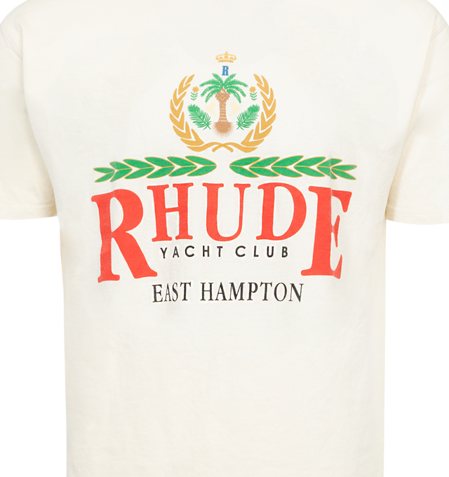 Image 2 of 2 - WHITE - RHUDE East Hampton Crest T-Shirt featuring short sleeves, rib knit crewneck, logo graphic and text printed at front. 100% cotton. Made in USA. 