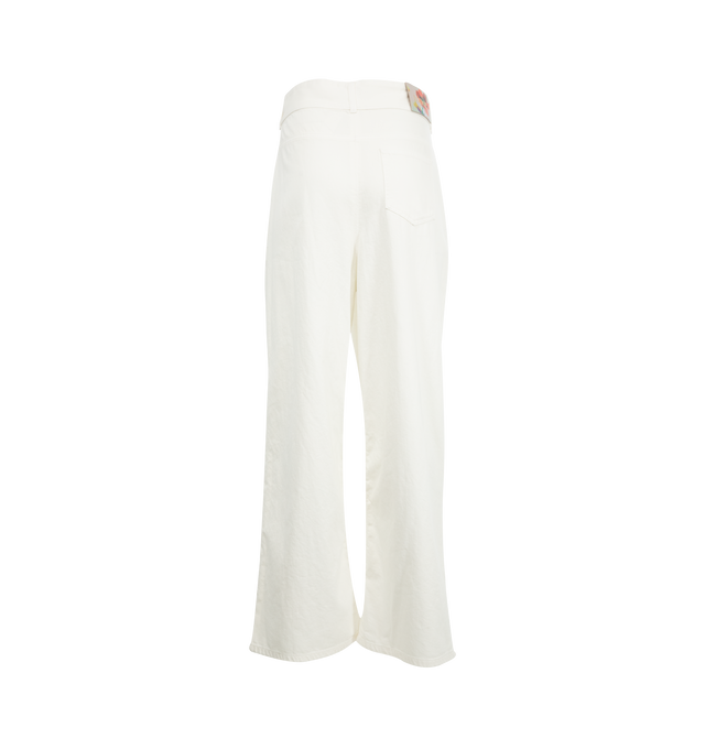 Image 2 of 3 - WHITE - LOEWE Wrap Jeans in lightweight cotton denim featuring an asymmetric construction with a wrap front, regular fit, regular length, high waist, loose leg, concealed zip fly, seam pockets, rear patch pocket and LOEWE embossed leather patch placed at the back. 100% cotton. Made in Italy. 