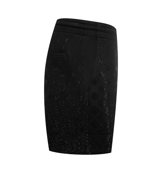 Image 3 of 3 - BLACK - CASABLANCA Crystal Monogram Sweatshorts featuring monogram crafted from crystals, elasticised waistband, silver-tipped drawstring fastening, side pockets, and a back pocket. 100% organic cotton. 100% glass crystals. Made in Portugal. 