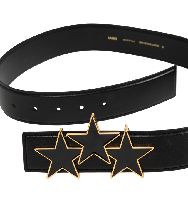 Image 2 of 2 - BLACK - Amiri 4cm wide leather belt finished with three star enamel hardware. Made in Italy. 100% leather.  