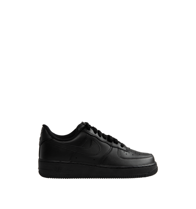 Image 1 of 5 - BLACK - NIKE Air Force 1 '07 featuring leather upper with perforated toe box, Nike Air cushioning, rubber outsole with heritage hoops pivot circles, padded collar and foam midsole. 