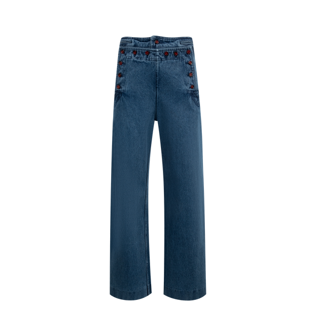 Image 1 of 3 - BLUE - BODE Denim Sailor Trousers featuring midweight denim, high waist and button detail on front. 100% cotton. Made in India. 