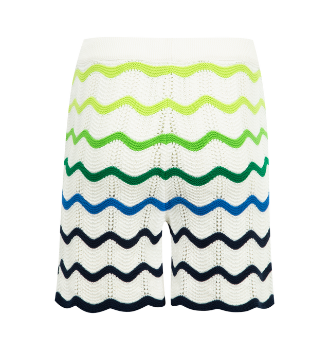 Image 2 of 3 - MULTI - CASABLANCA Wave Knit Shorts featuring an open weave crochet cotton fabric, knitted gradient, elasticised waistband, drawstring fastening, side pockets, the house's signature diamond logo and a relaxed silhouette. 100% cotton. 