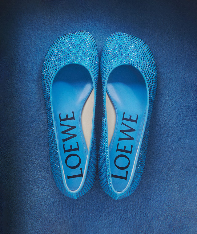 LOEWE Toy Strass Ballerina Flats featuring blue suede kidskin and all over rhinestones