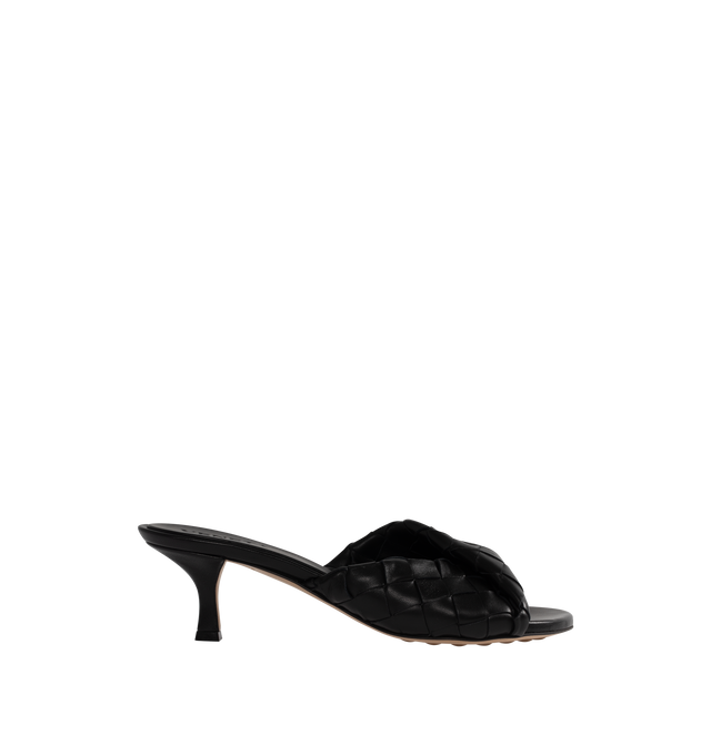 Image 1 of 4 - BLACK - Bottega Veneta Leather mule with a folded detail in Intrecciato leather.  Lambskin, unlined with rubber-injected leather outsole. Heel measures 2".  Made in Italy. 