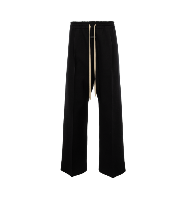 Image 1 of 4 - BLACK - FEAR OF GOD Single Pleat Wide Leg Trousers featuring elastic waist with drawstring, wide leg, low-crotch style, mid-weight and non-stretchy fabric. 56% cotton, 43% virgin wool, 1% nylon. Lining: 100% cotton. 