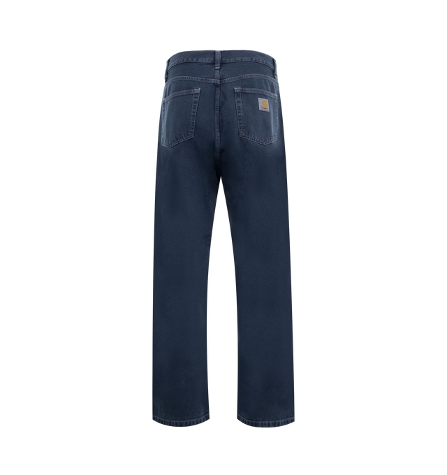 Image 2 of 2 - BLUE - CARHARTT WIP Landon Pant featuring a five-pocket style made from heavyweight cotton denim which has been stone-dyed, offering a soft yet saturated wash of color. The item is cut a loose tapered fit with a regular waist. A woven Square Label appears on the back pocket. 100% cotton. 