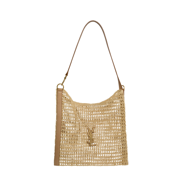 Image 1 of 3 - BROWN - SAINT LAURENT Oxalis Raffia Shoulder Bag featuring handcrafted crochet net, dual length shoulder strap and unlined. 15" X 18.1" X 1". Raffia/viscose. Made in Madagascar.  