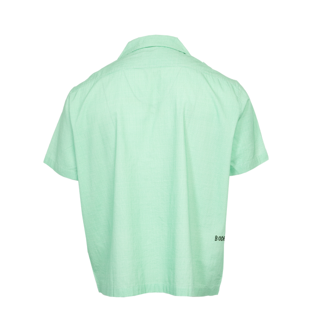 Image 2 of 3 - GREEN - BODE See You at the Barn Short Sleeve Shirt featuring spread collar, short sleeves, button front and hand-beading "I guess I'll just see you sometime at the barn" slogan. 100% cotton. Made in India. 