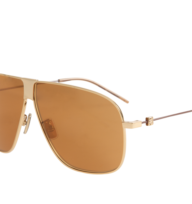 Image 3 of 3 - GOLD - GIVENCHY GV One Metal Square Sunglasses featuring a logo signature engraved on temples, solid-colored lenses, adjustable nose pads, thin arms and curved, capped temple tips. Metal/nylon. 100% UVA/UVB protection. Made in Italy. 