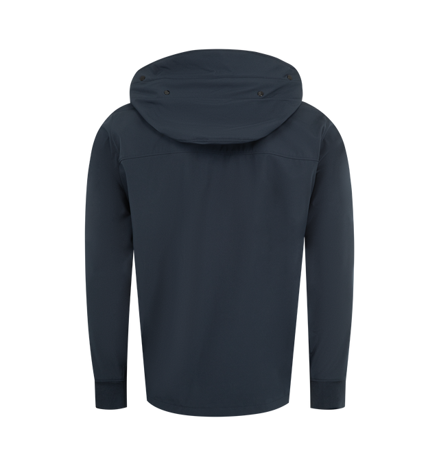 Image 3 of 4 - NAVY - C.P. COMPANY C.P. Shell-R Goggle Jacket featuring adjustable Goggle hood, two-way full zip fastening, side zip pockets, elasticated cuffs, adjustable drawstring hem and regular fit. 92% polyester, 8% elastane/spandex. 