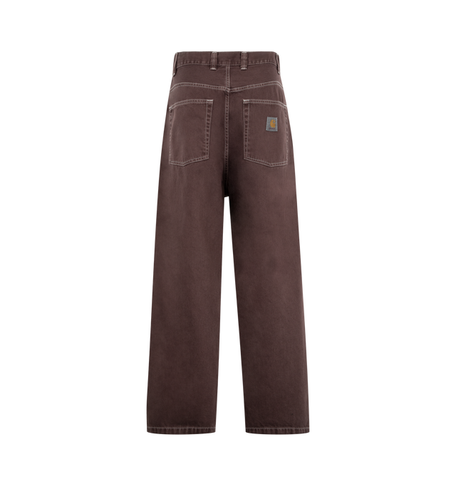 Image 2 of 3 - BROWN - CARHARTT WIP Brandon Pant featuring loose straight fit, low crotch, stone-dyed, contrast stitching, back yoke, bartack stitching at vital stress points, square label and zip fly. 100% cotton.  