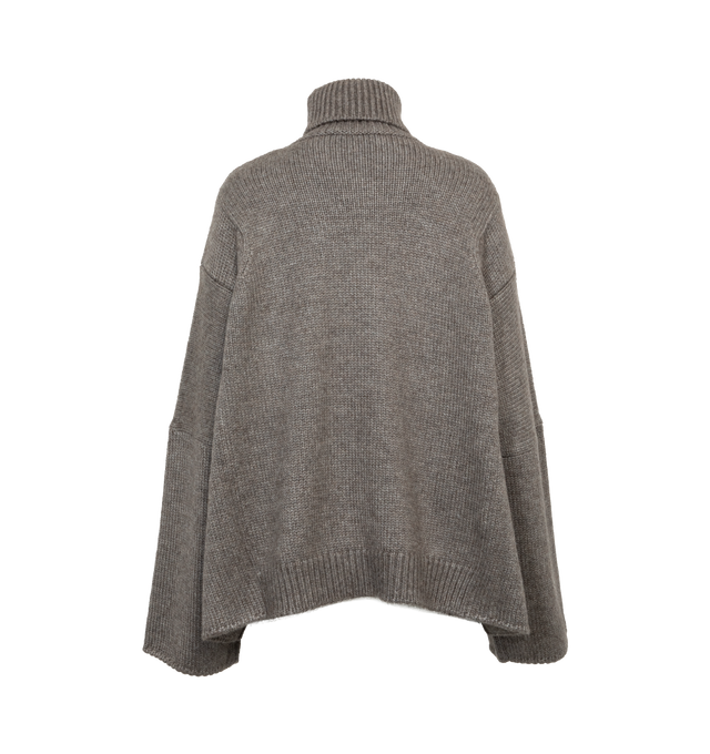 Image 2 of 3 - GREY - THE ROW ERCI TOP featuring turtleneck, rib knit collar and back hem and dropped shoulders. 60% alpaca, 40% silk. Made in Italy. 
