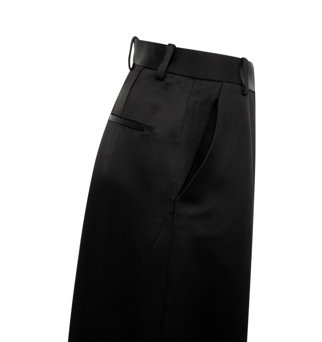 Image 3 of 3 - BLACK - Khaite Marinta Trousers have an elongated shape, angled pleats, classic waistband, angled side pockets, and back welt pockets. 100% viscose.  