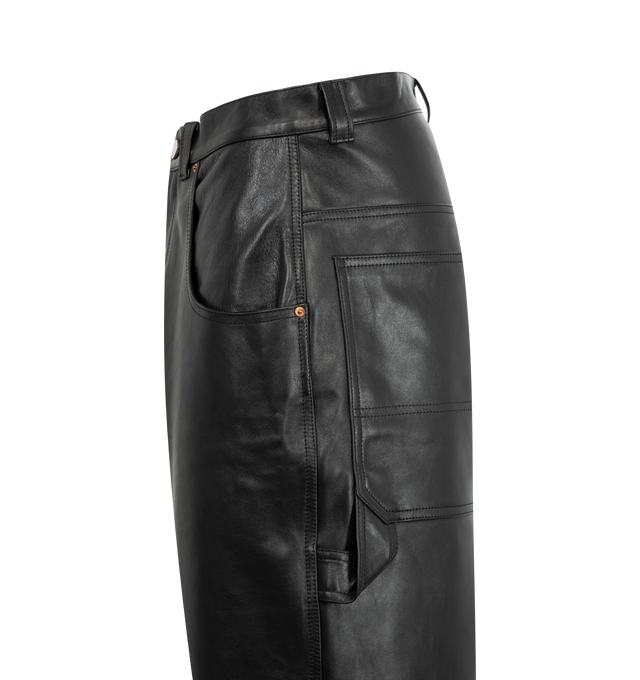 Image 3 of 4 - BLACK - VETEMENTS Hip-Hop Jeans featuring non-stretch denim jeans, belt loops, five-pocket styling, zip fly, patch pockets and logo patch at outseam and hammer loop at outseam. Leather. Made in Italy. 