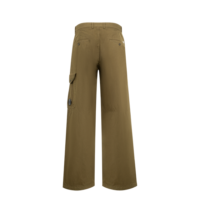 Image 2 of 3 - GREEN - C.P. COMPANY Microreps Cargo Pant featuring button and zip fastening, pinces, belt loops, side pockets, thigh flap snap pocket, back button pocket with Lens detail, back welt flap snap pockets with applied label, adjustable drawstring hems, garment dyed and boxy fit. 100% cotton. 