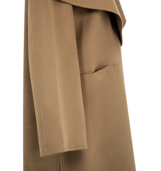 Image 3 of 3 - BROWN - TOTEME Signature Wool Cashmere Coat featuring oversized fit, crafted from soft doubl, fluid shawl lapels, an open front, inseam pockets and side slits. 90% wool, 10% cashmere. 