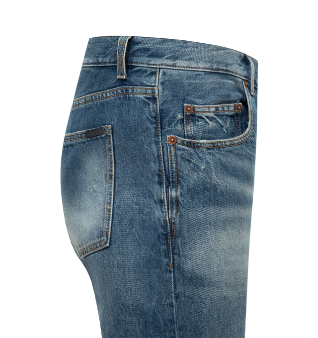 Image 3 of 3 - BLUE - SAINT LAURENT Straight Baggy Jean featuring five pocket style, straight leg, baggy fit, button fly and belt loops. 100% cotton.  