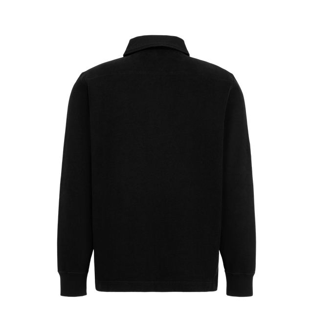 Image 2 of 2 - BLACK - Merz b. Schwanen Men's Sturdy Cotton Interlock Jersey Rugby Shirt is crafted from sturdy organic cotton interlock jersey and features a relaxed fit, a woven herringbone collar, button placket, and ribbed cuffs. Designed with signature triangular underarm inserts and an authentic woven label at the front, this heritage-inspired rugby shirt combines durability with everyday comfort. Main Material: 100% Organic Cotton.  
