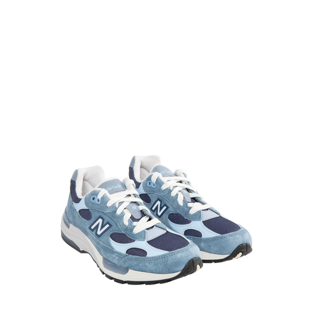 Image 2 of 5 - BLUE - NEW BALANCE 992 Sneaker featuring mesh upper, suede and synthetic overlays, ABZORB cushioning at heel and forefoot, combination ENCAP and C-CAP midsole, reflective accents designed to catch the light and NDurance rubber outsole. 