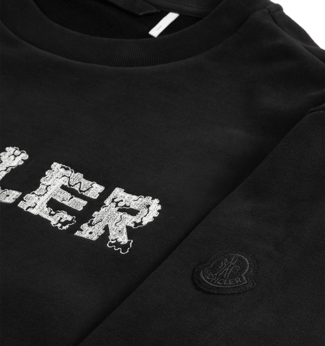 Image 2 of 2 - BLACK - MONCLER Cotton Blend Logo Sweatshirt featuring cotton fleece, crew neck and embroidered logo on front. Cotton.  