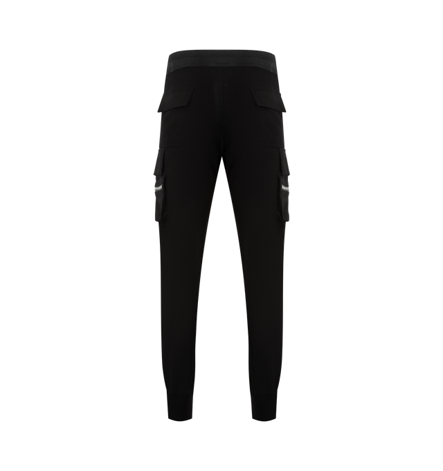 Image 2 of 3 - BLACK - RICK OWENS Mastodon Cargo Pants featuring slim-fit, drawstring at elasticized waistband, four-pocket styling, button fly, rib-knit cuffs and cargo and zip pockets at outseams. 100% organic cotton. Made in Italy. 