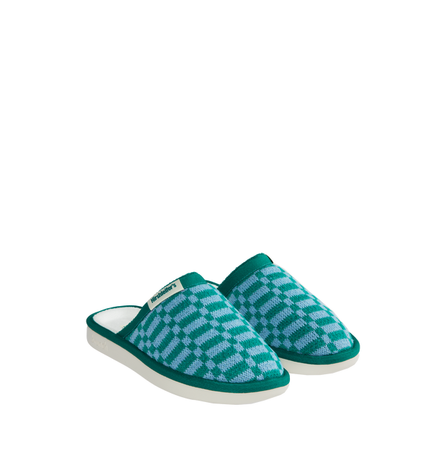 Image 2 of 8 - BLUE - BRUNCH L'Essentiel Slippers are a slip on style with soft terry upper and padded insole. Upper: 51% cotton, 42% recycled polyester, 7% polyamide. Footbed: 100% recycled polyester. Outsole: 20% recycled EVA, 80% EVA.Maintaining the iconic hotel-slipper aesthetic, this knit L'Essentiel is designed to be more comfortable than ever. The footbed features EVA foam that molds to the foot while offering a countered shape that protects and cradles the heel. Meanwhile, the outsole is made from p 