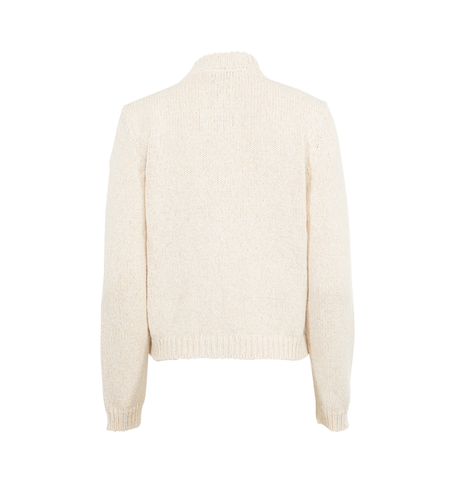 Image 2 of 3 - WHITE - MONCLER Padded Cotton Zip-Up Cardigan featuring cotton blend lining, padded cotton poplin front, fully-fashioned stockinette stitch, gauge 3, knit patch pockets, zipper closure. 100% cotton. 75% cotton, 25% polyamide/nylon. Padding: 100% polyester. Made in Moldova. 